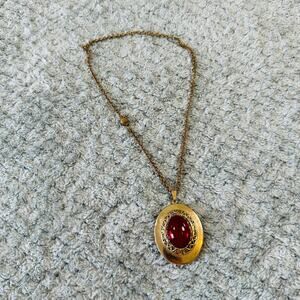 beautiful vintage gold tone red stone large locket necklace art deco antique